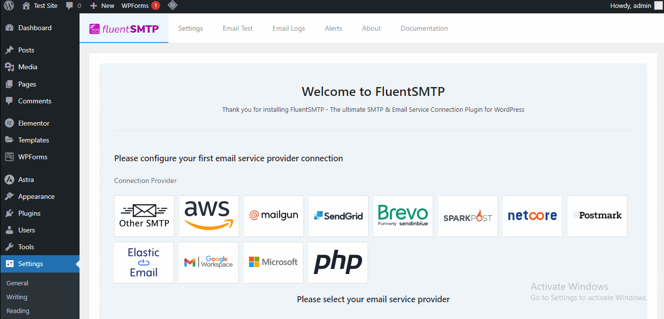 configuring FluentSMTP plugin