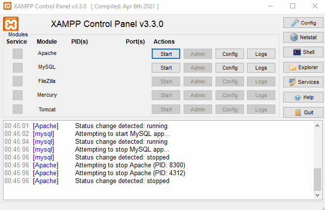 xampp control panel
